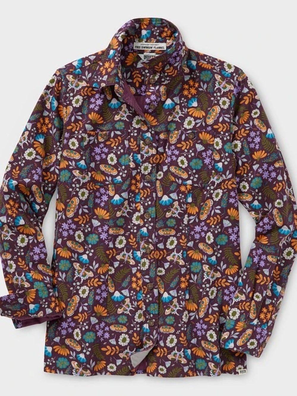 Duluth Trading Co. Free Swingin' Flannel Shirt - Elderberry Moth Floral (S)